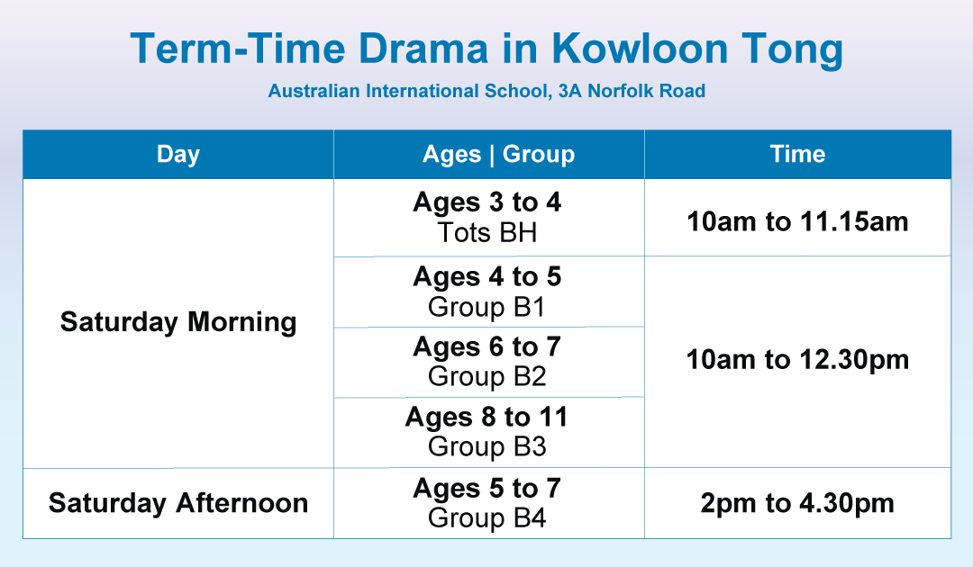 Term-Time Drama workshop schedule at ESF Beacon Hill School, Kowloon Tong